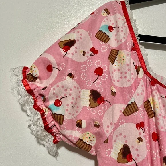 Handmade Womens Puff Sleeve Cupcake Dress S Pink Kawaii Coquette Harajuku Kitsch - Picture 3 of 6